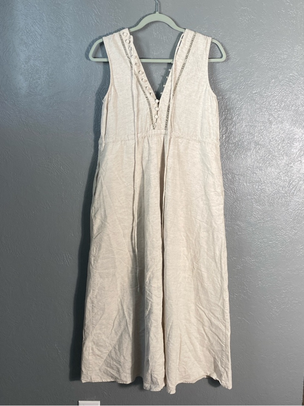 Chicwish Women's Linen Blend Midi Dress S Beige Cottagecore Embroidered - Picture 5 of 7